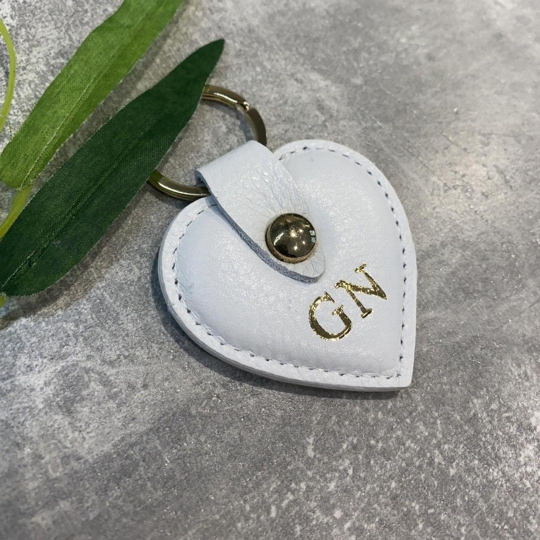 White leather heart keyring personalised with initials | wedding gift | new home - PersonalisebyLisa