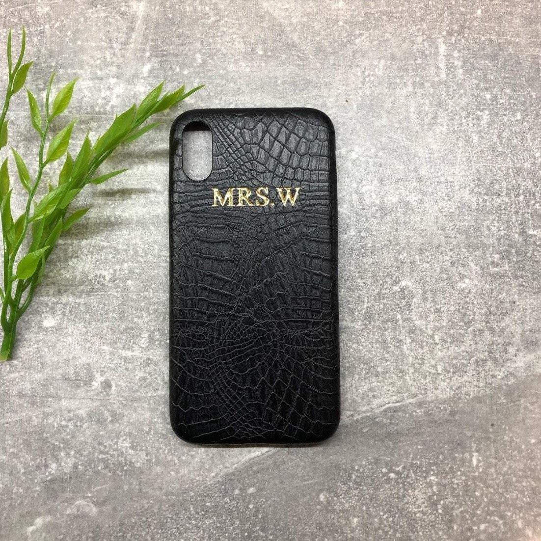 iPhone X/XS PU leather croc skin style case personalised with name or initials - PersonalisebyLisa