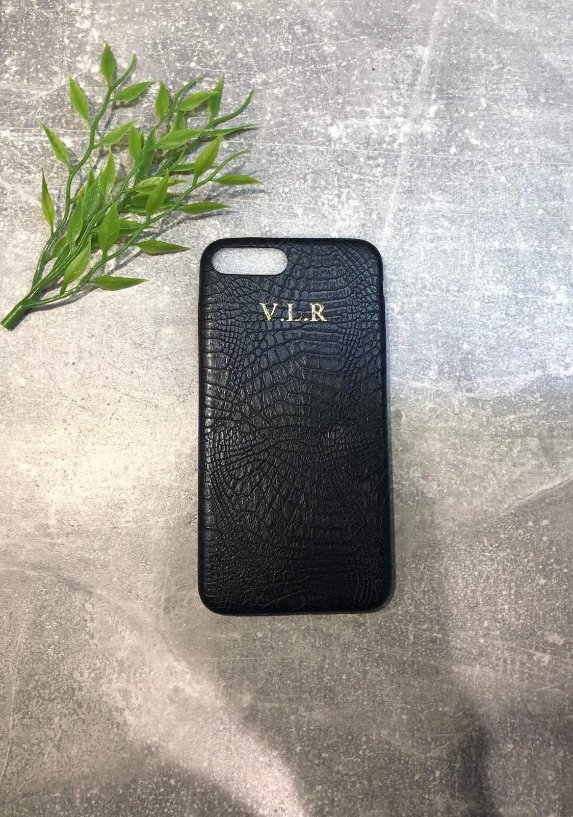 Phone SE 2020 PU leather croc skin style phone case personalised with name or initials. - PersonalisebyLisa