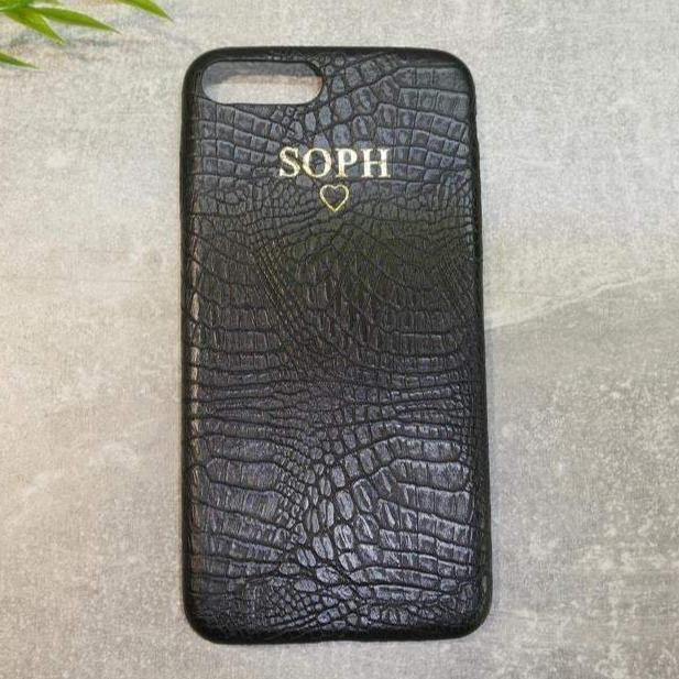 Phone SE 2020 PU leather croc skin style phone case personalised with name or initials. - PersonalisebyLisa