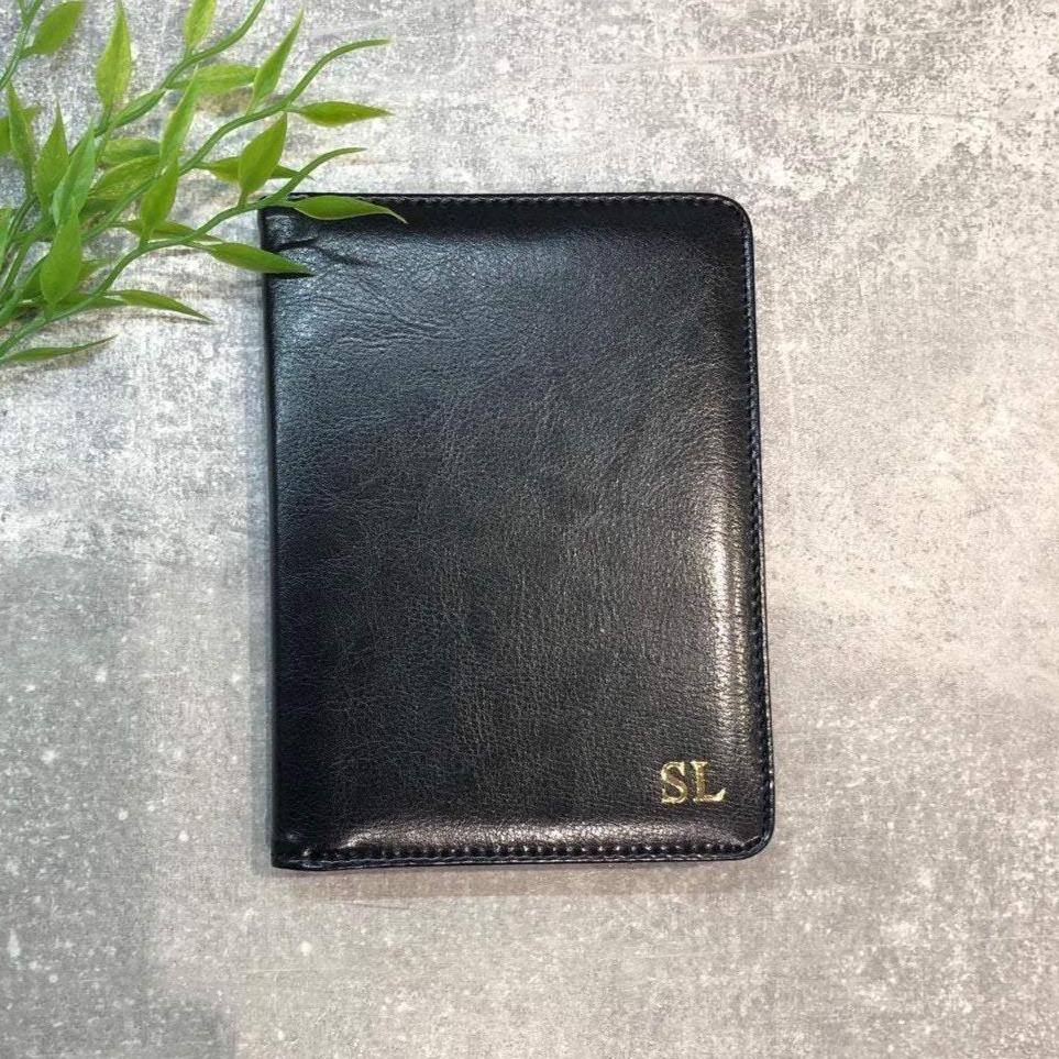 Black Pu leather passport holder personalised with name or initials - PersonalisebyLisa