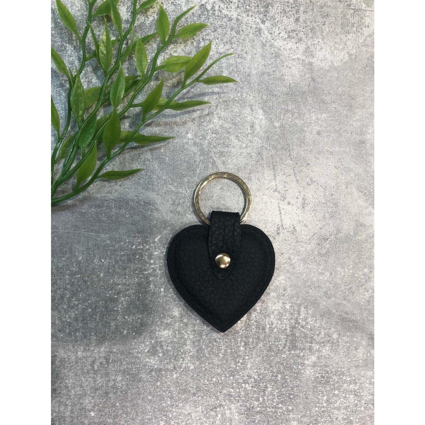 Black leather heart keyring with gold hardware personalised with gold letters - PersonalisebyLisa