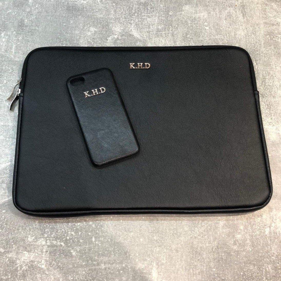 Laptop case and Leather phone case personalised with name or initials - PersonalisebyLisa