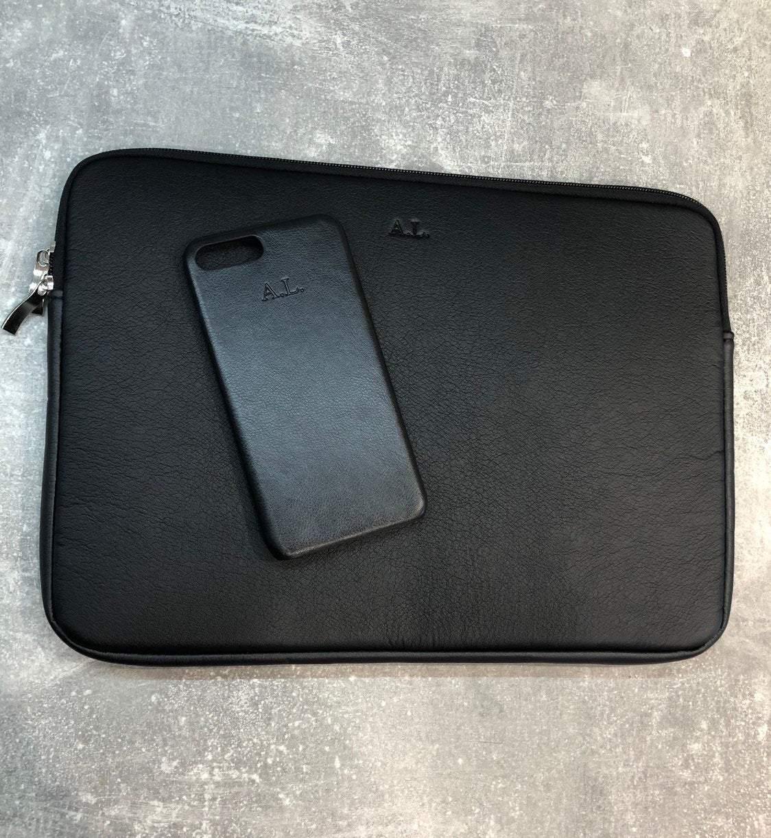 Laptop case and Leather phone case personalised with name or initials - PersonalisebyLisa