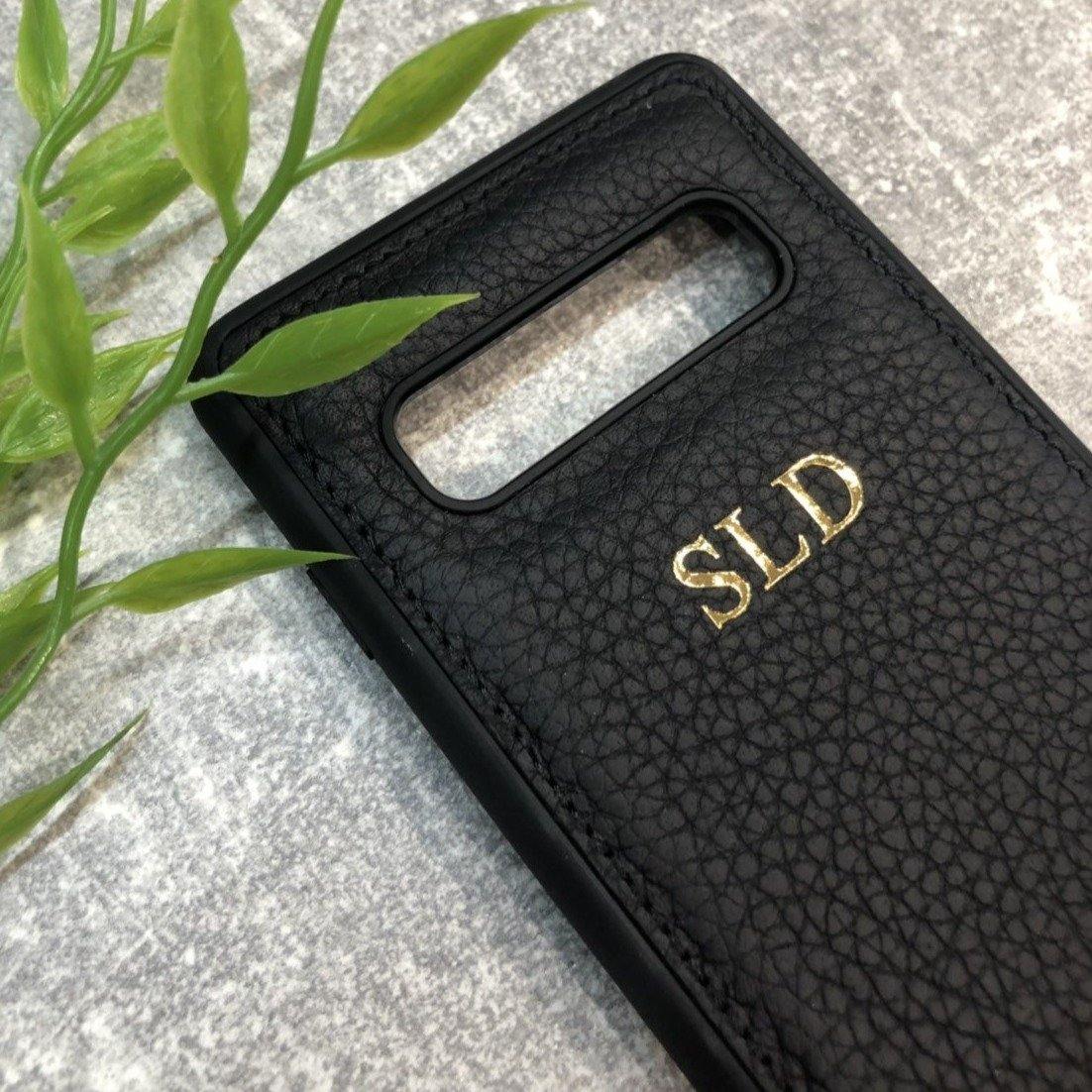 Samsung S10 PLUS leather phone case personalised with name/initials - PersonalisebyLisa