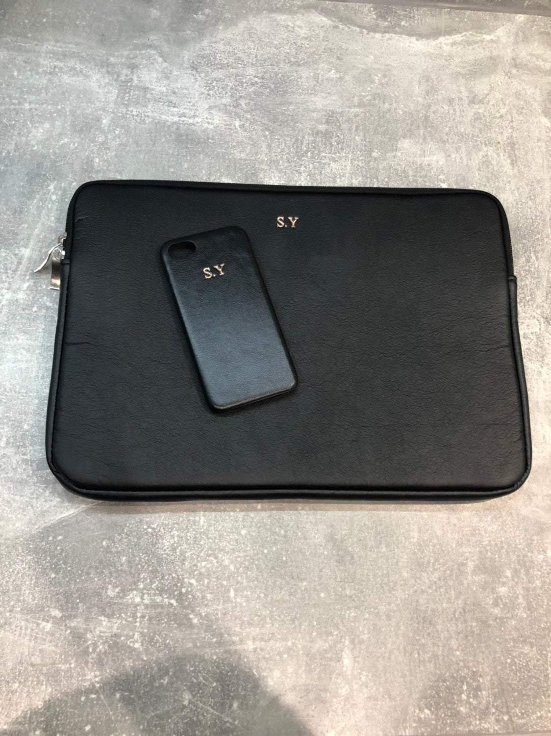 Laptop case and Leather phone case personalised with name or initials - PersonalisebyLisa
