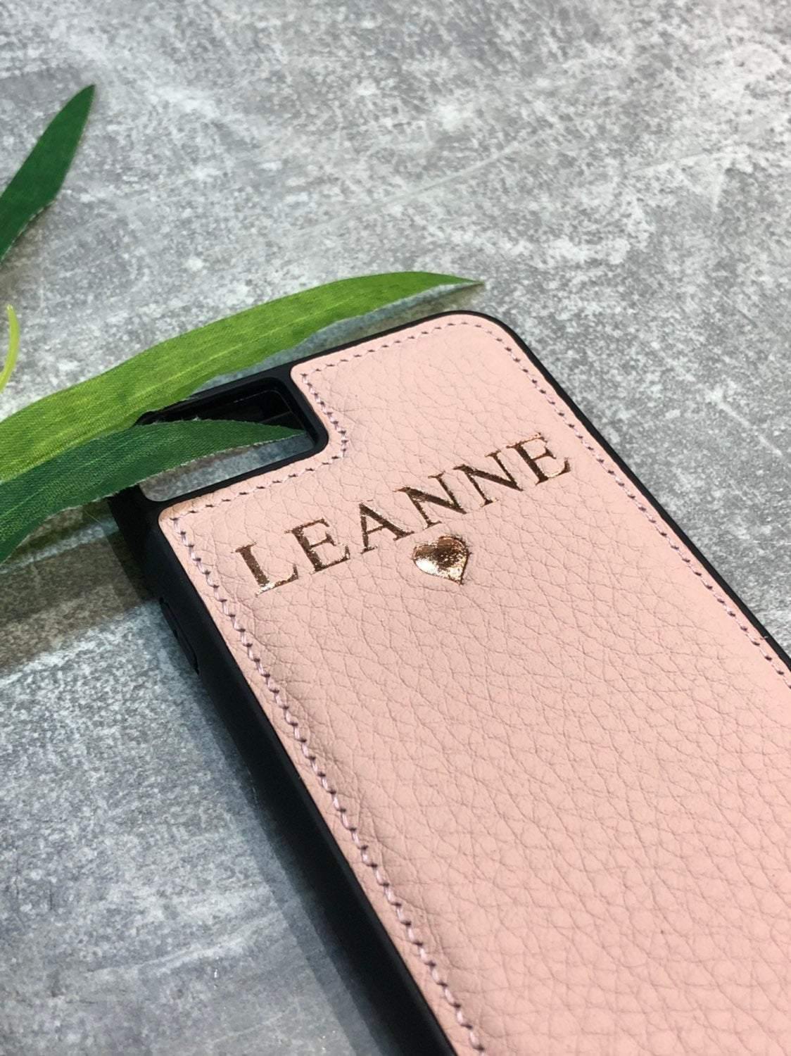 iPhone 7/8 PLUS genuine leather phone case personalised with name or initials - PersonalisebyLisa