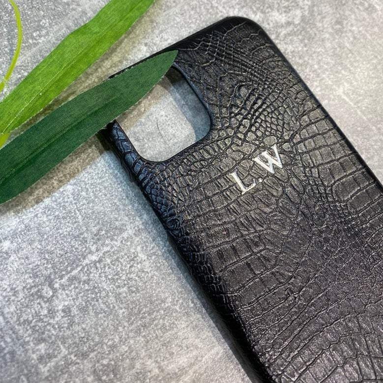 iPhone 12, 12 Mini, 12 Pro, 12 Pro Max PU leather croc style phone case personalised with name or initials | phone case | customised phone cover - PersonalisebyLisa
