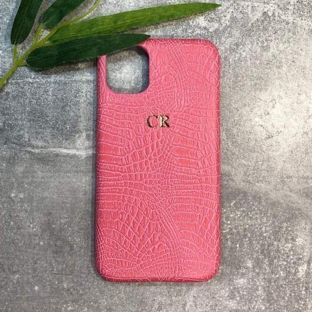 iPhone 12, 12 Mini, 12 Pro, 12 Pro Max PU leather croc style phone case personalised with name or initials | phone case | customised phone cover - PersonalisebyLisa