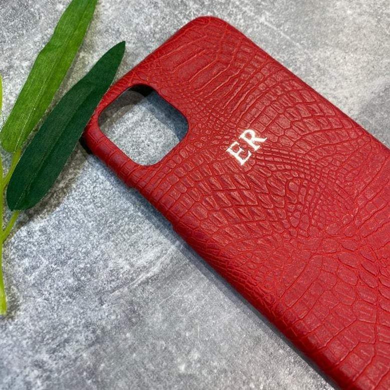iPhone 12, 12 Mini, 12 Pro, 12 Pro Max PU leather croc style phone case personalised with name or initials | phone case | customised phone cover - PersonalisebyLisa